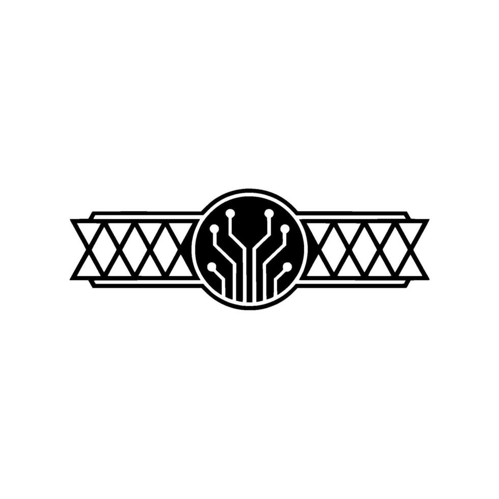 Tech Circuitry Modern Black White Abstract Emblem vector