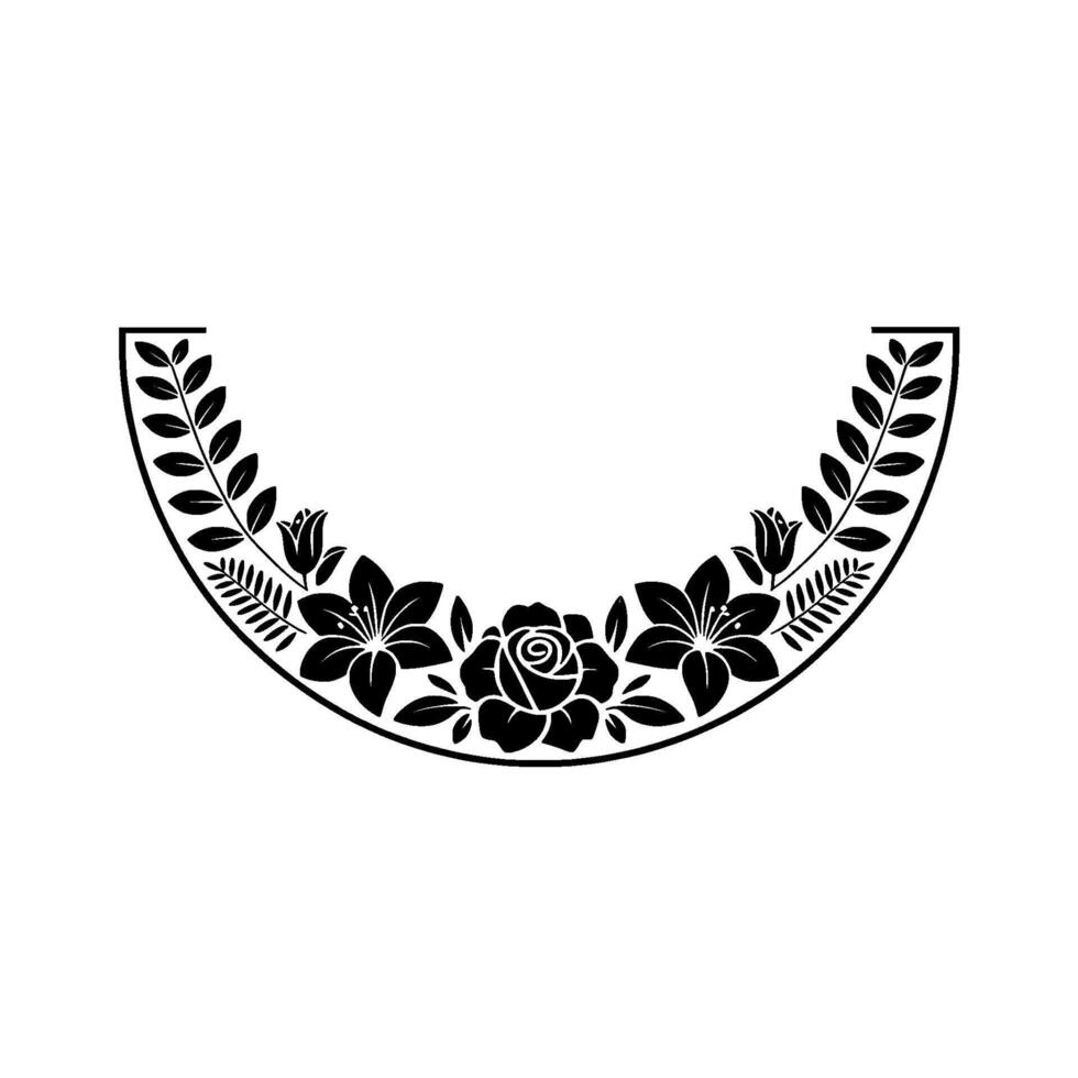 Elegant Floral Semicircle Frame Black on White, Illustration vector