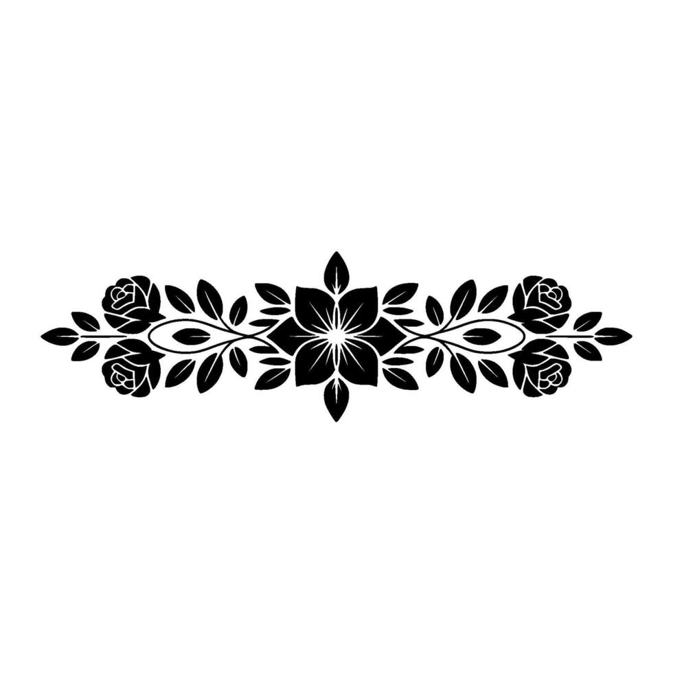Elegant Black Floral Element on White, Decorative Border vector
