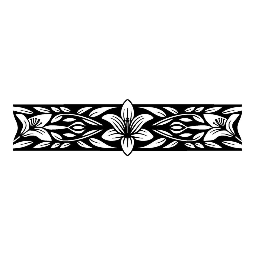 Elegant Floral Border Black White Lily Ornament on White vector