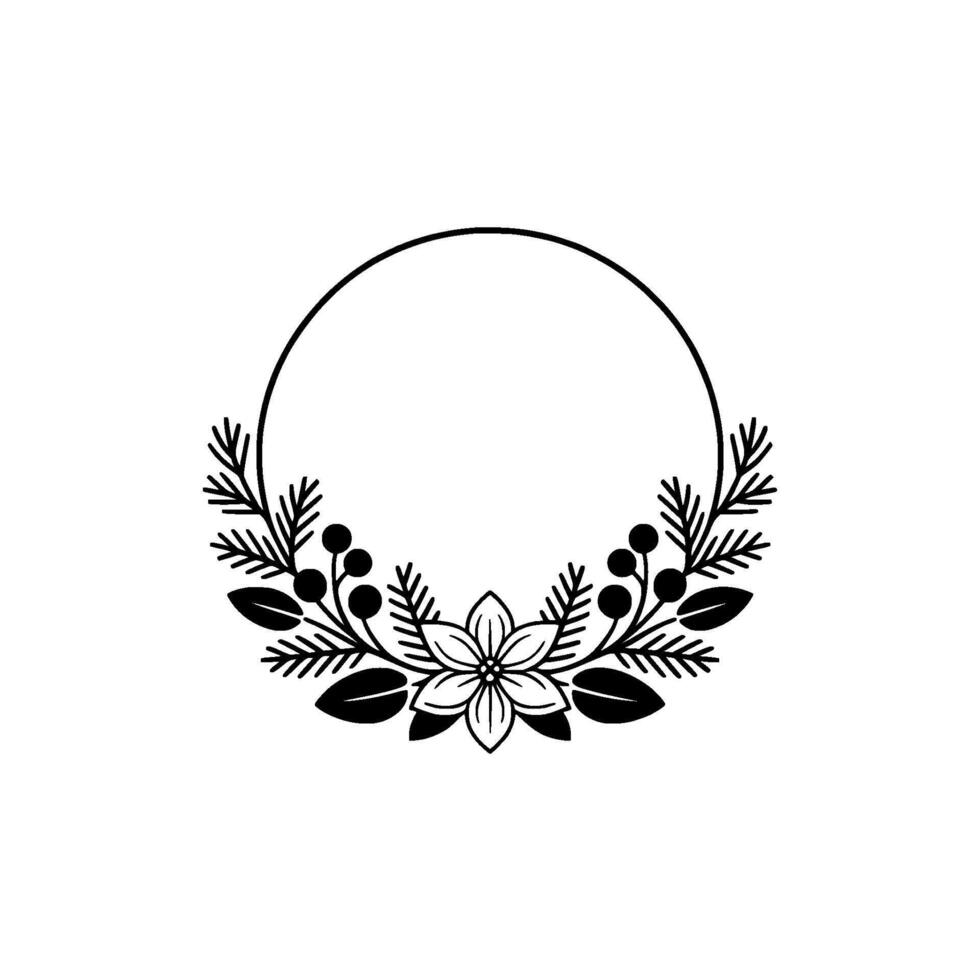 Minimalist Floral Wreath Frame Botanical in Monochrome vector