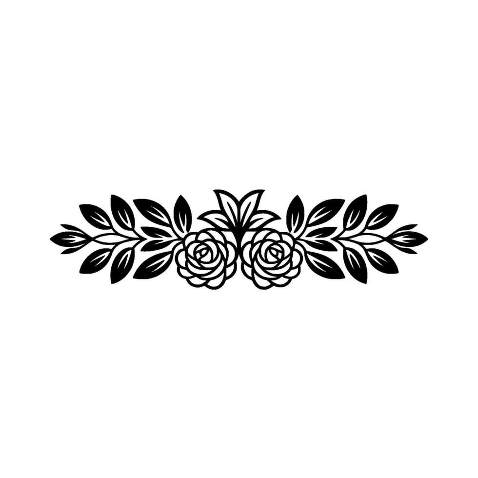 Elegant Floral Divider Black and White Silhouette, Minimalist vector