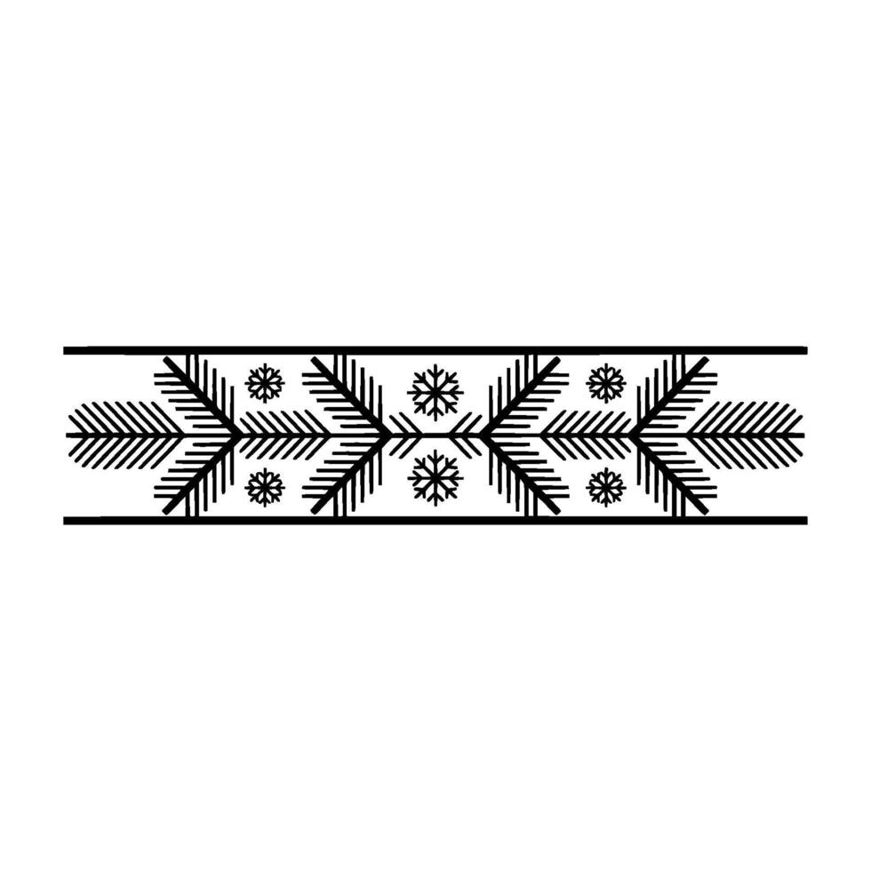 Minimalist Winter Border Pine Boughs and Snowflakes, vector