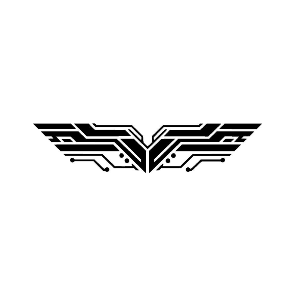 Abstract Circuit Wing on White Tech, Modern vector
