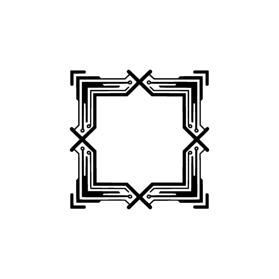 Tech Circuitry Frame, Black and White Minimalist vector