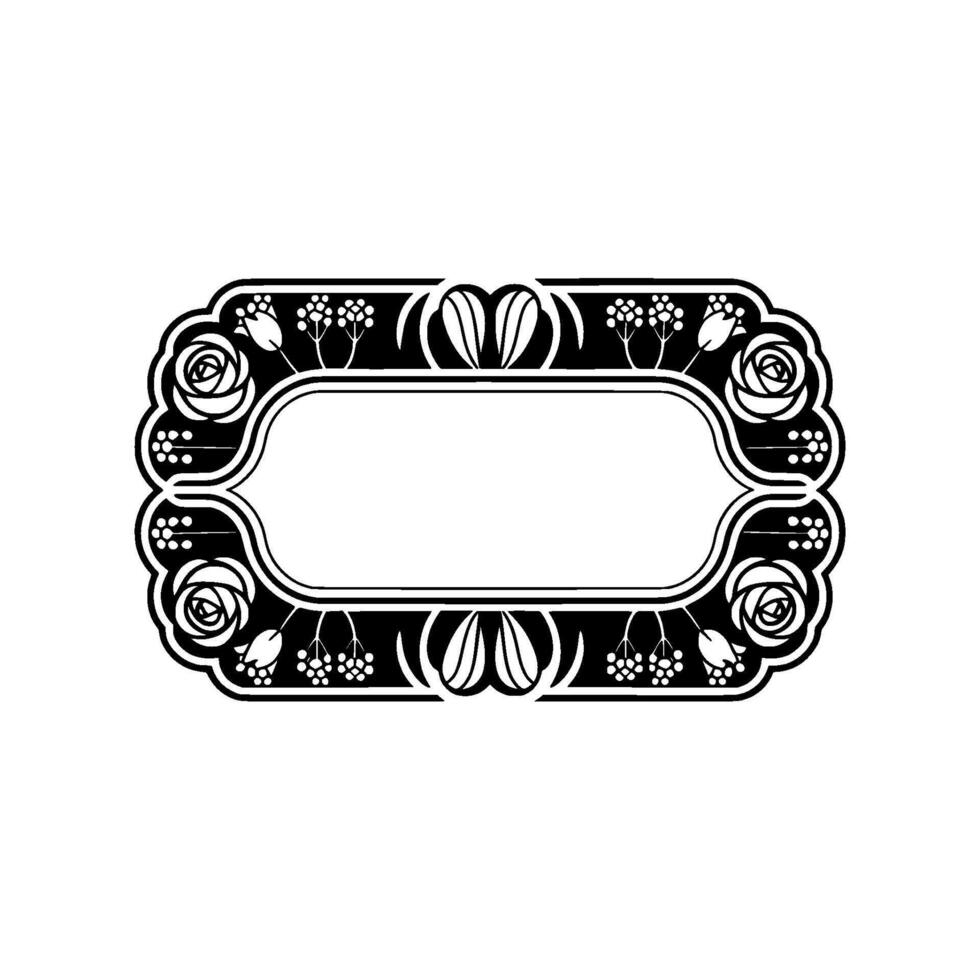 Art Nouveau Floral Frame, Black and White, Elegant vector