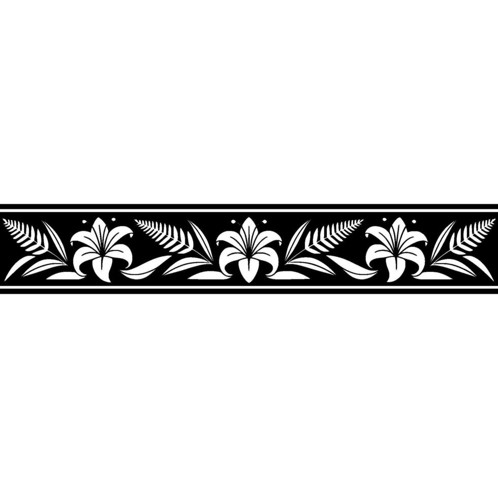 Elegant Floral Border in Black White Seamless Repeating Pattern vector