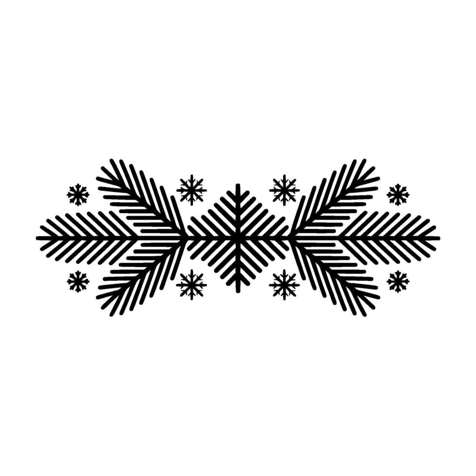 Minimalist Christmas Fir and Snowflake Ornament, Black on White vector