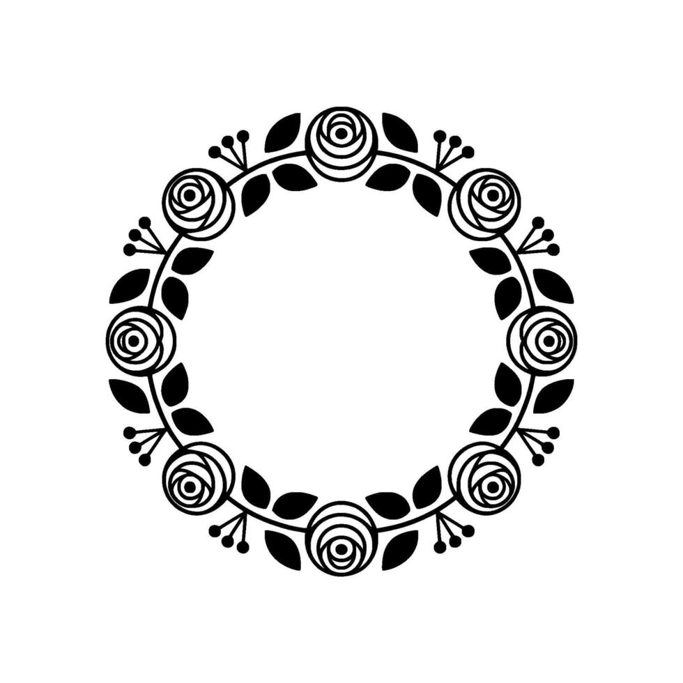 Minimalist Floral Wreath, Black and White, Frame vector