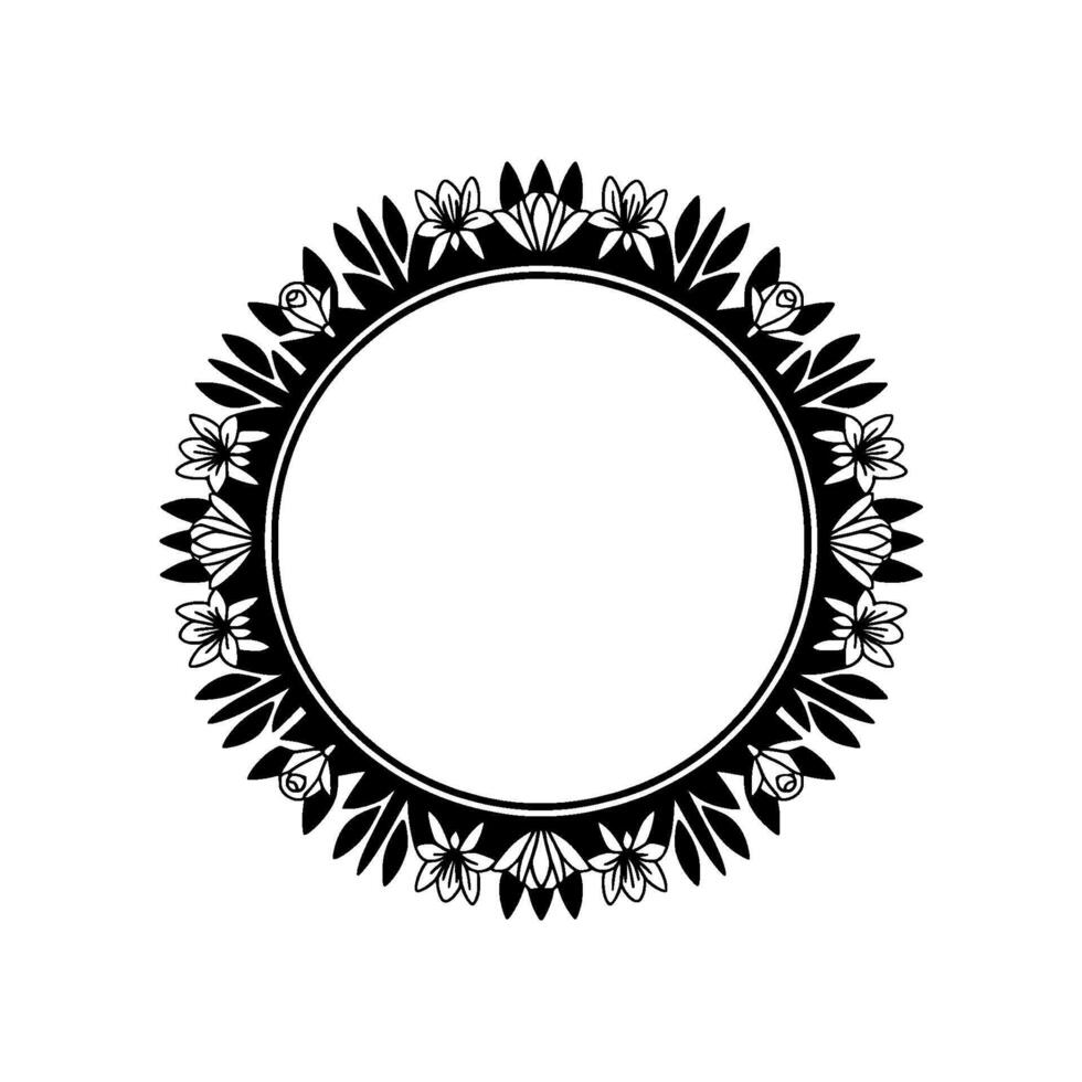 Elegant Black Floral Frame, Circular , for Invitations vector