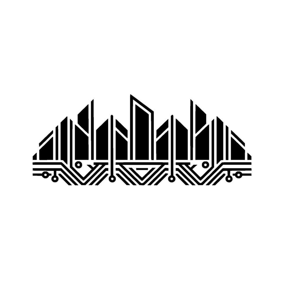Modern Tech Cityscape Circuit Board Skyscrapers in Black and White vector