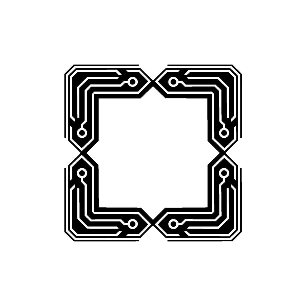 Circuit Board Frame , Futuristic Tech Border, Minimalist Black on White vector
