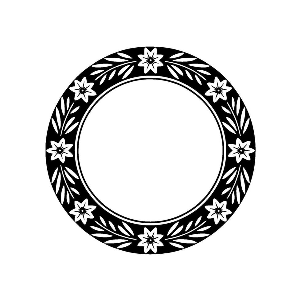 Elegant Floral Wreath Circle Frame in Black and White Decorative vector