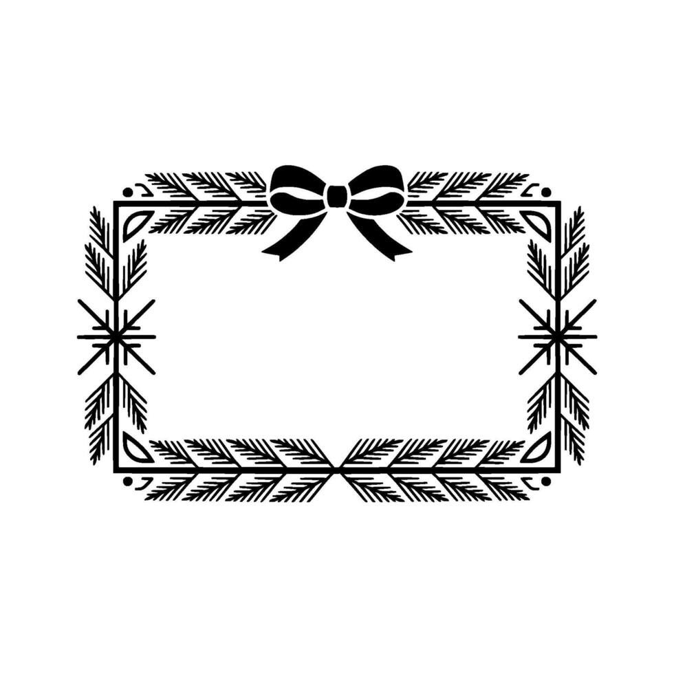Minimalist Holiday Frame with Bow and Pine Boughs, Blank Space, vector