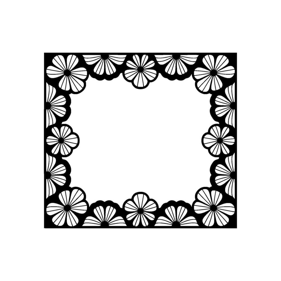 Geometric Floral Frame Black and White Decorative Border Element vector