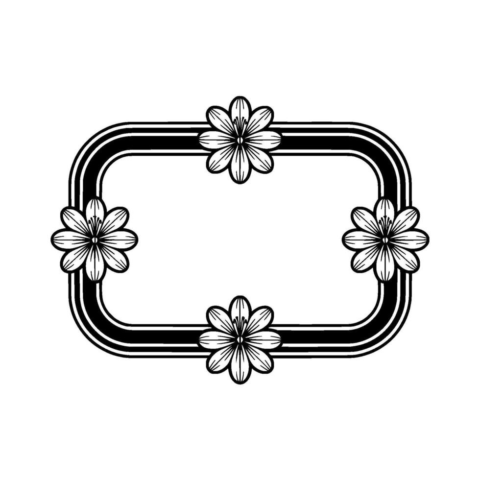 Retro Floral Frame Black and White Geometric vector