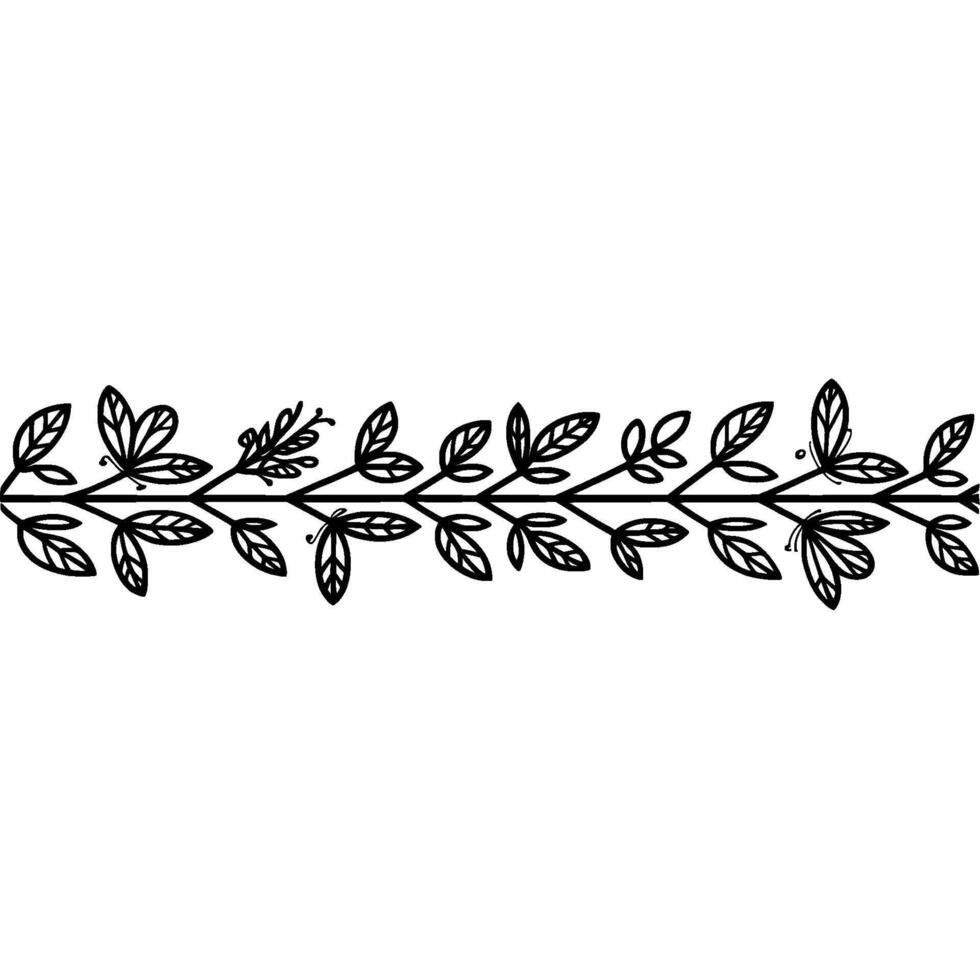 Minimalist Leafy Border , Black Line Art on White Background vector