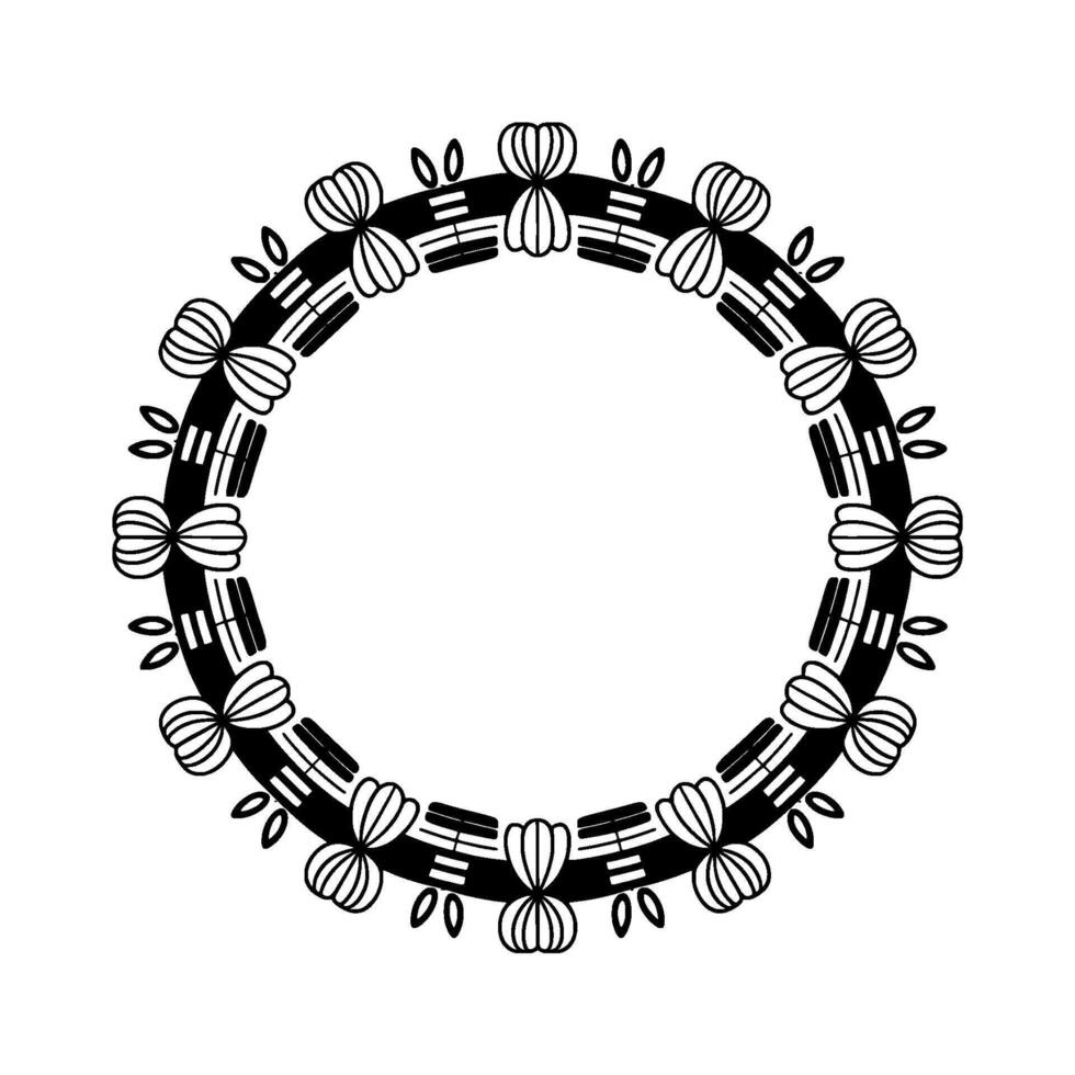 Elegant Black and White Circular Frame, Minimalist Floral vector