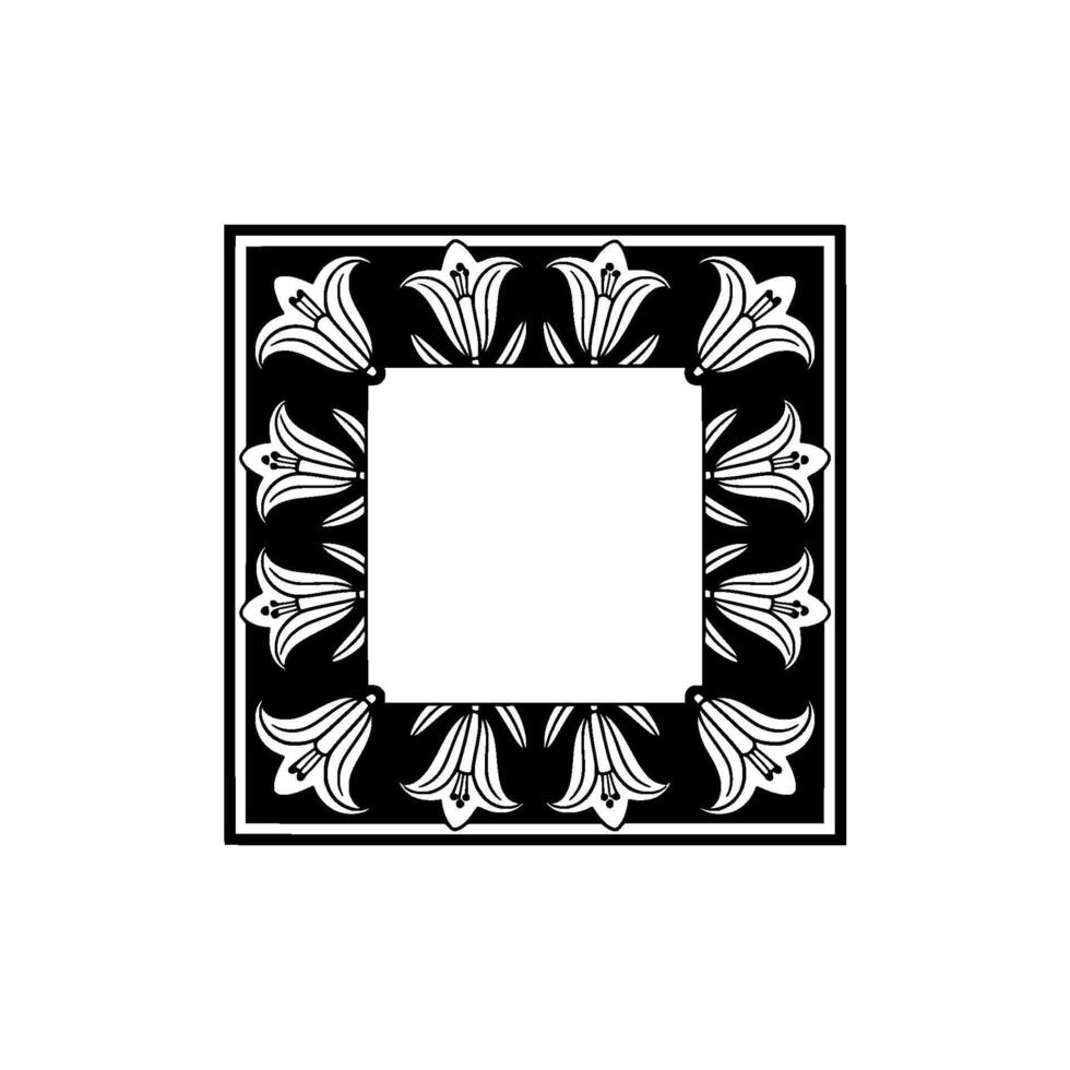 Black and White Floral Frame Elegant Border , Square Composition vector