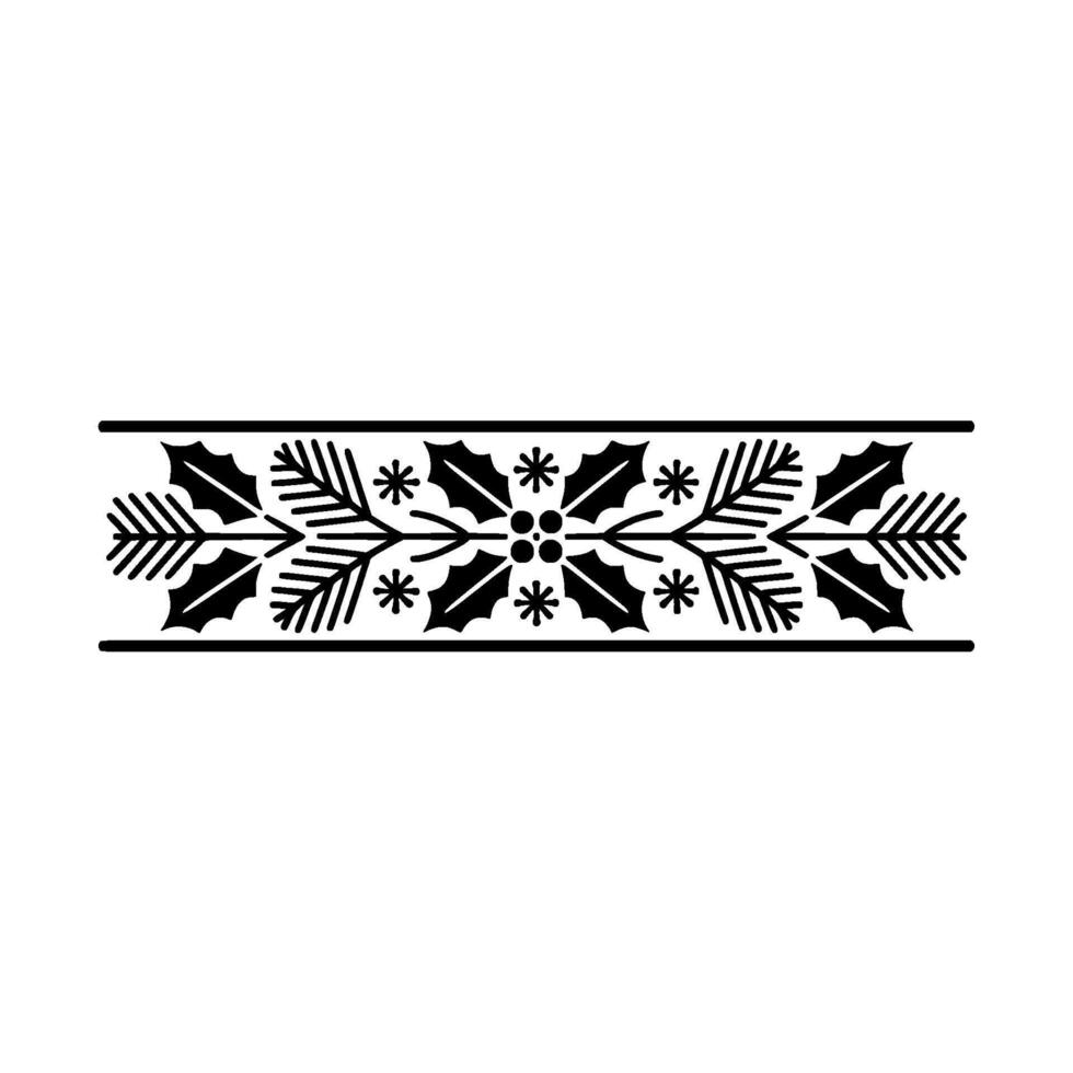 Minimalist Christmas Garland Holly and Pine, Black on White vector
