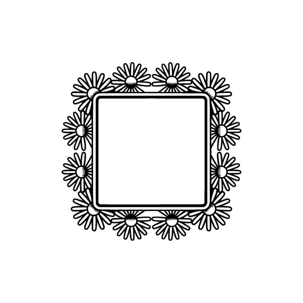 Floral Frame Illustration with Square Center, Black and White vector