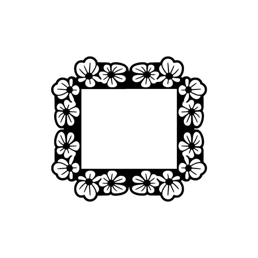 Floral Square Frame Minimalist Black and White vector