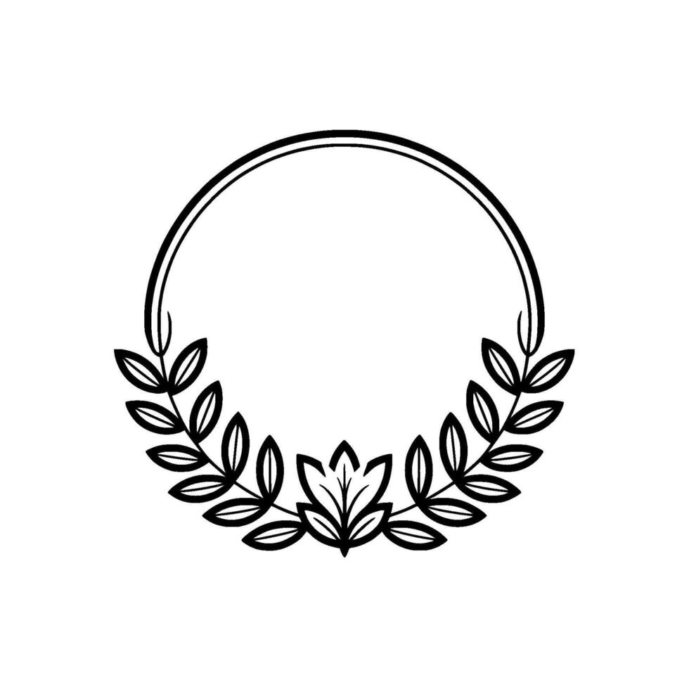 Elegant Black White Leafy Wreath Frame on White Background vector