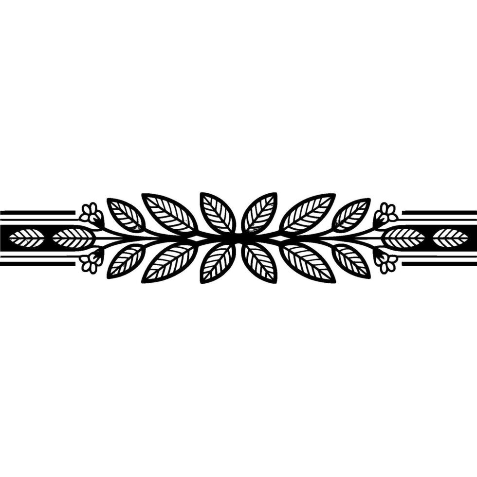 Elegant Floral Border Illustration, Black White, Botanical vector