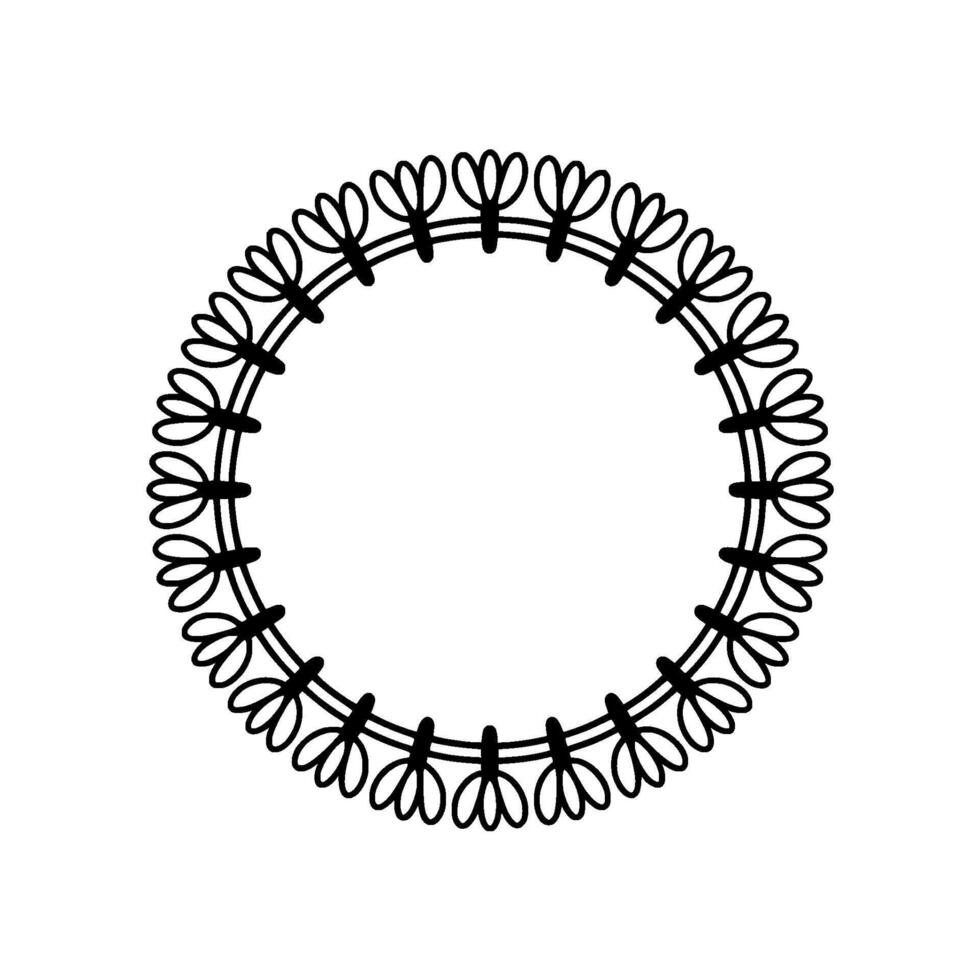 Simple Floral Circle Frame, Minimalist Black on White vector