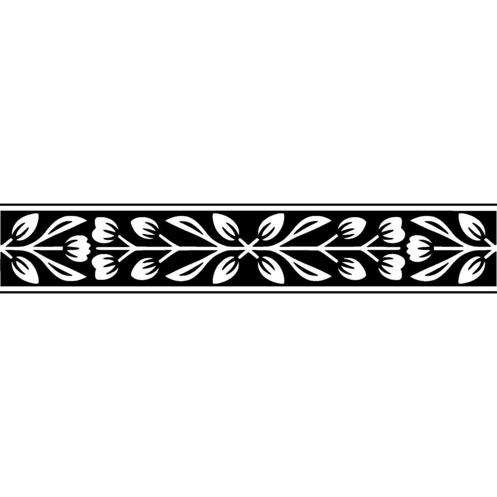 Decorative Floral Border, Black White, Geometric , Minimalist Style vector