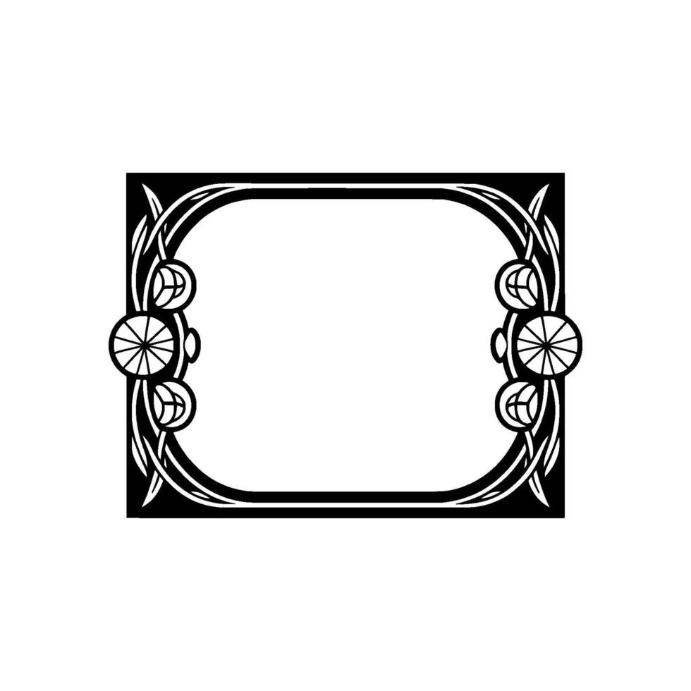Art Nouveau Floral Frame, Black White, Minimalist vector