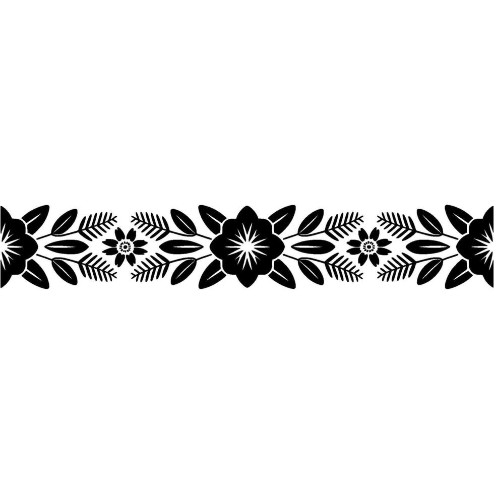 Minimalist Floral Border Black and White Pattern on Pale Backdrop vector