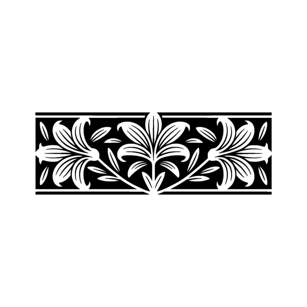 Elegant Lily Floral Border , Black and White Art Deco Style vector
