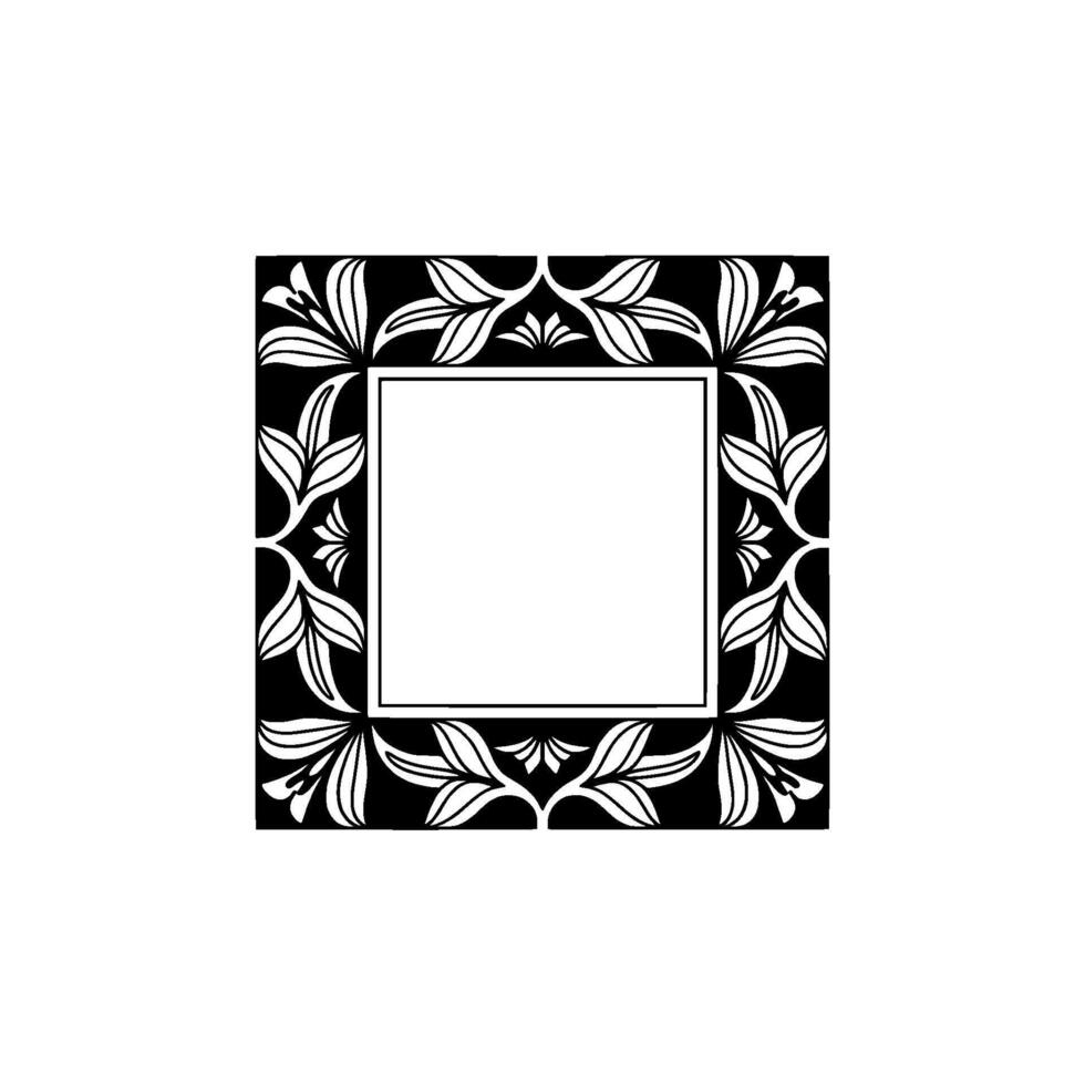 Black and White Floral Frame on White Background, Decorative vector