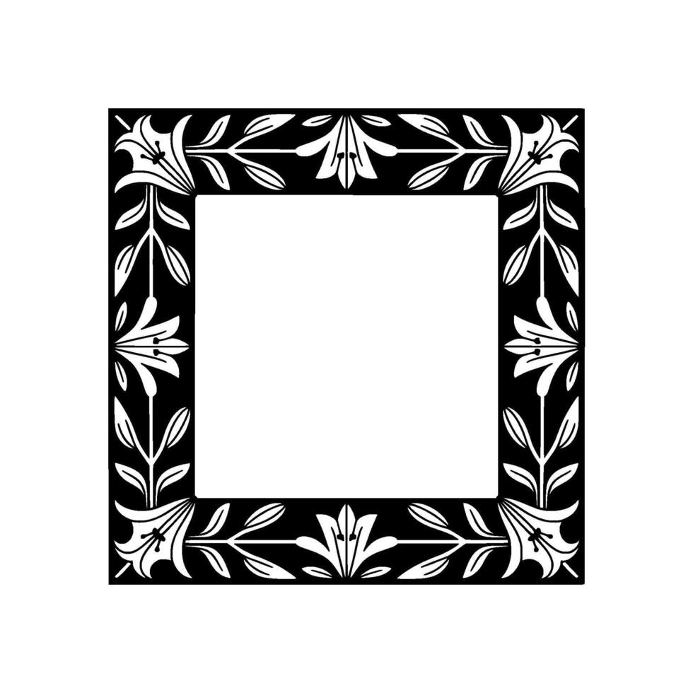 Elegant Black and White Floral Frame Art Nouveau vector