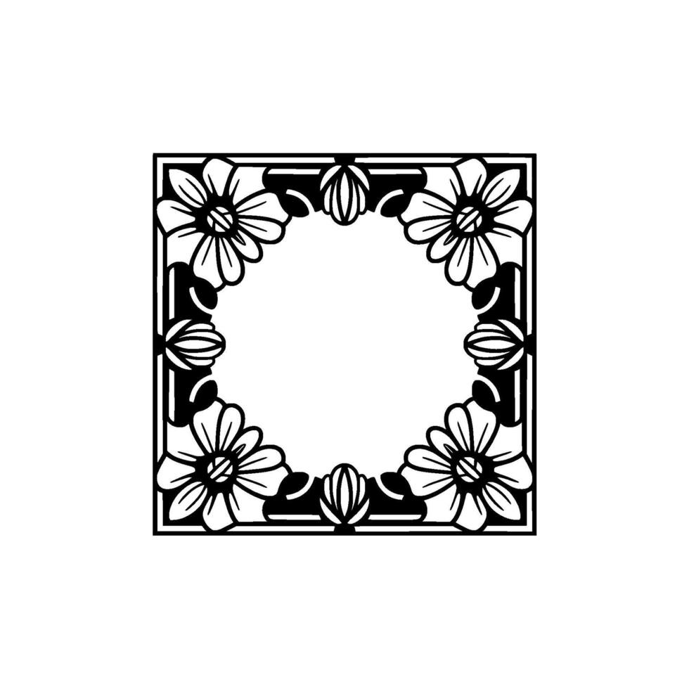 Elegant Black Floral Frame, Geometric Illustration vector