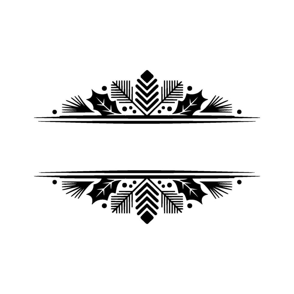 Black White Christmas Frame with Holly Pine, Minimalist vector
