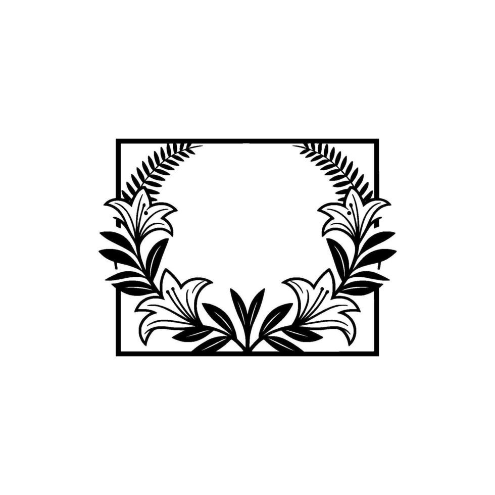 Elegant Black and White Floral Frame with Lilies vector