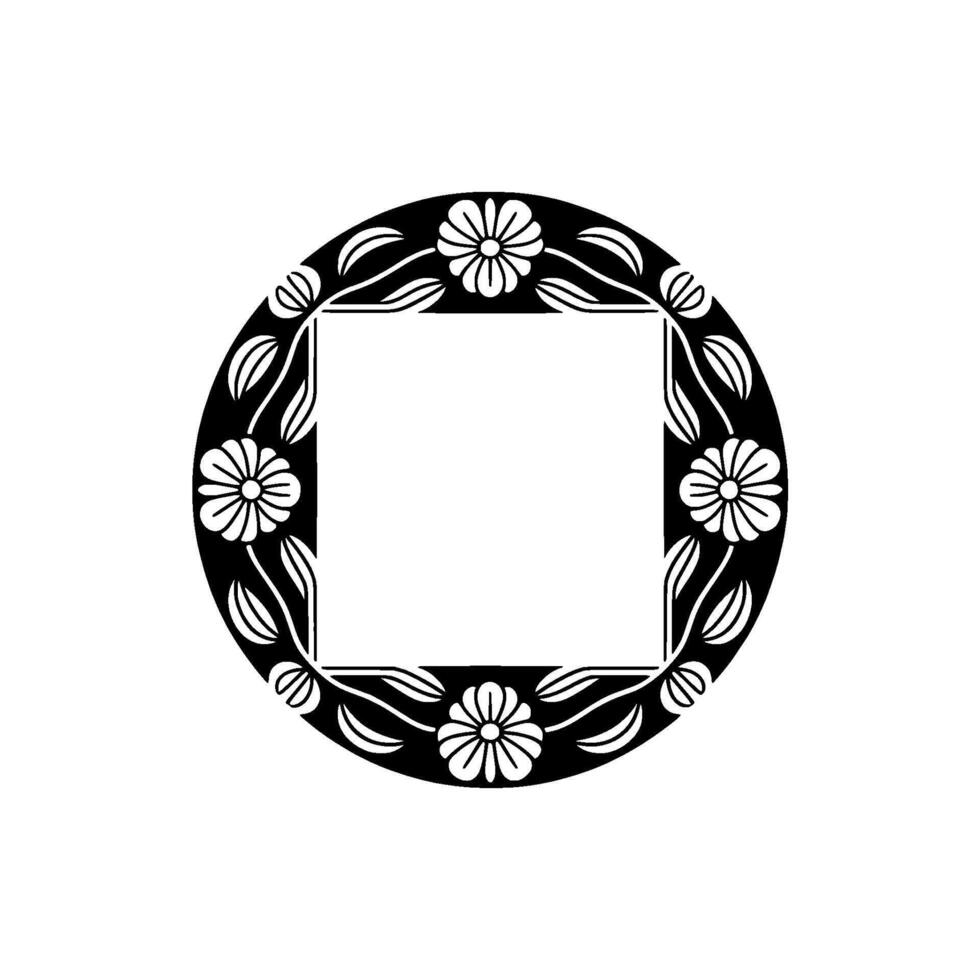 Floral Frame Circle and Square, Black and White vector