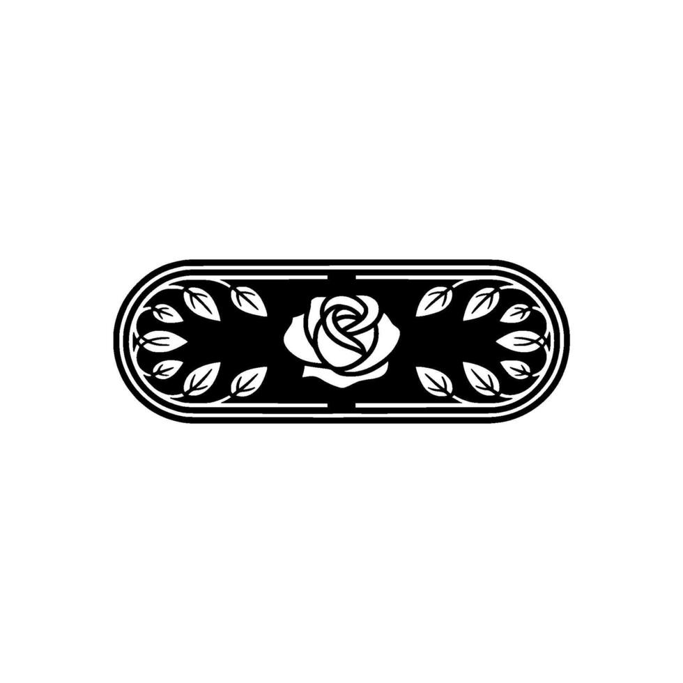 Minimalist Rose and Leaf Emblem, Black White vector