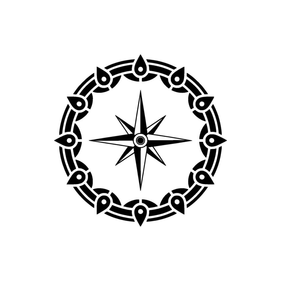 Geometric Black and White Compass Rose on White Background vector
