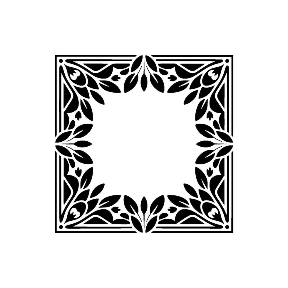 Elegant Floral Frame, Black and White Ornamental Border vector