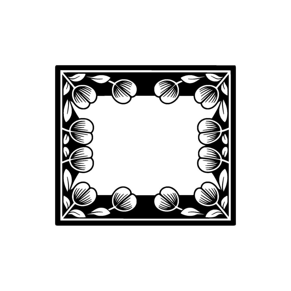 Elegant Floral Frame Black White Minimalist vector
