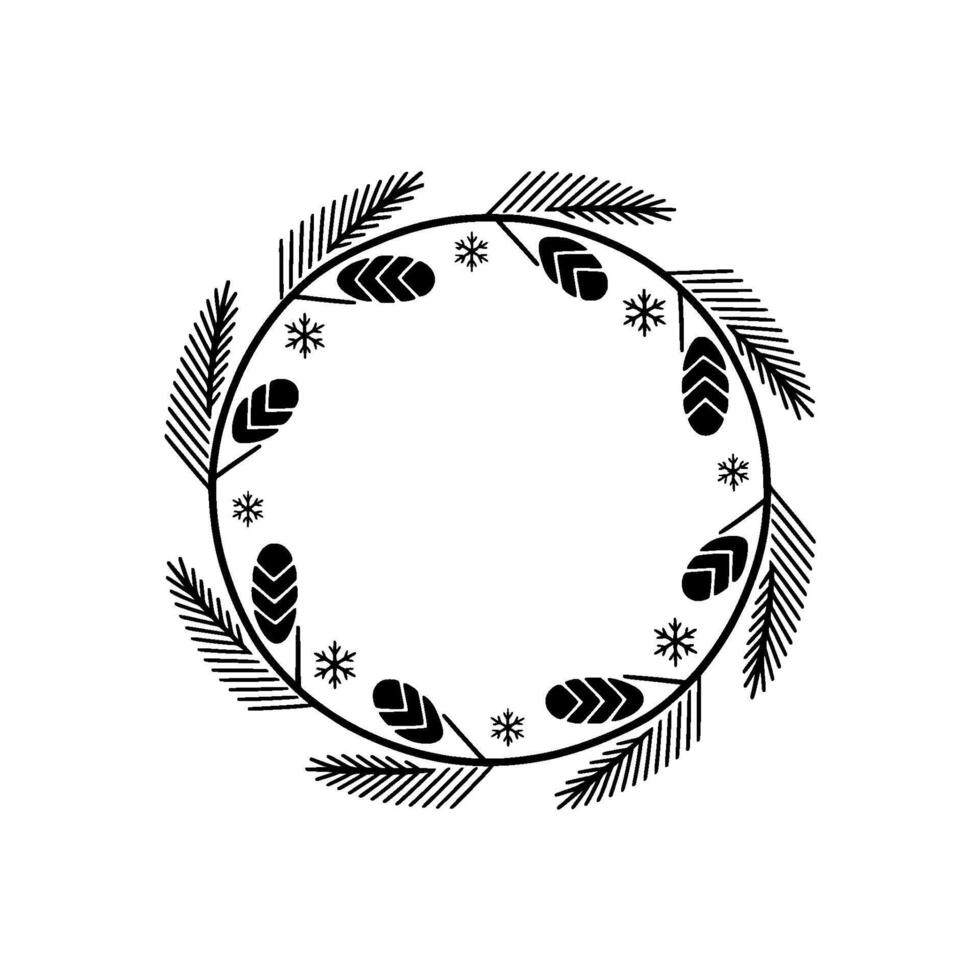 Minimalist Winter Wreath Black and White Holiday vector