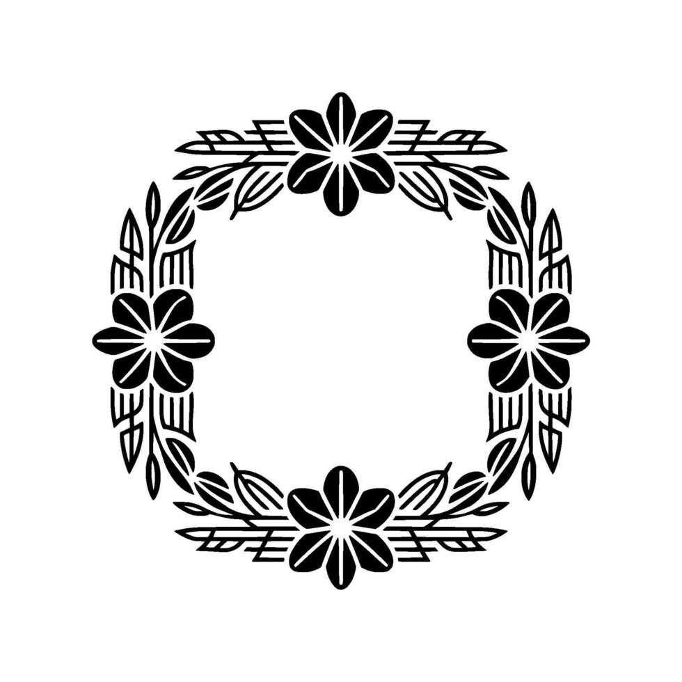 Elegant Floral Frame Black and White Decorative Element vector