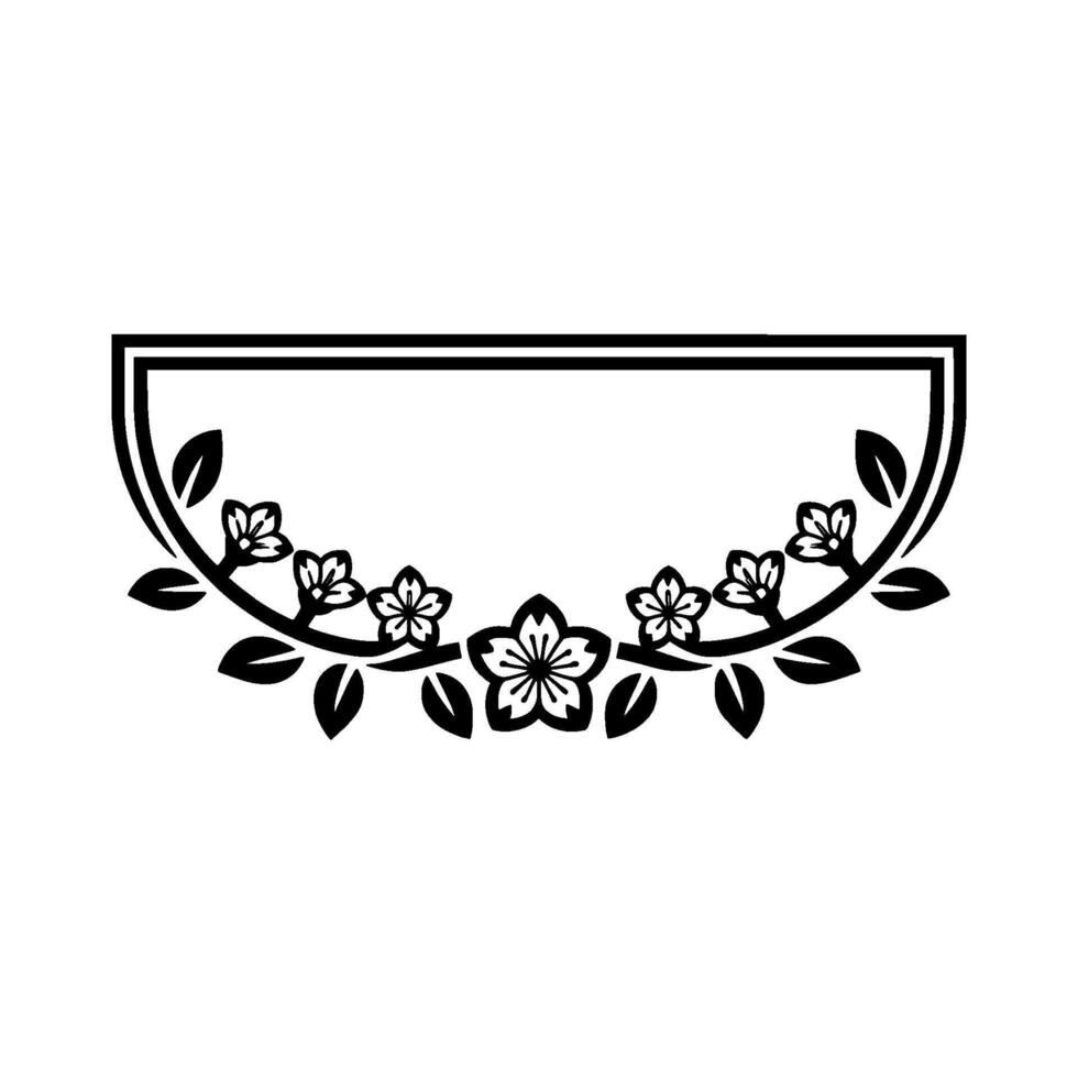 Floral Frame with Cherry Blossoms Minimalist Black White vector