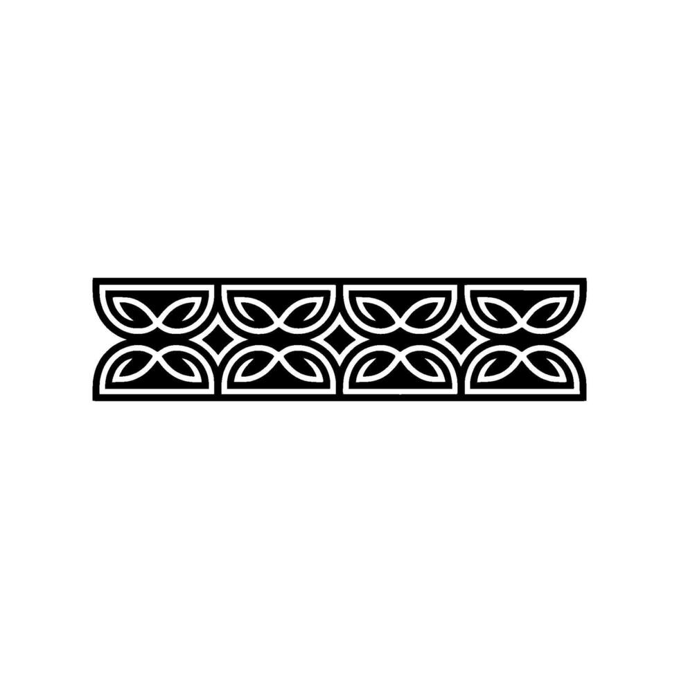 Geometric Border with Abstract Leaves, Black and White Illustration vector