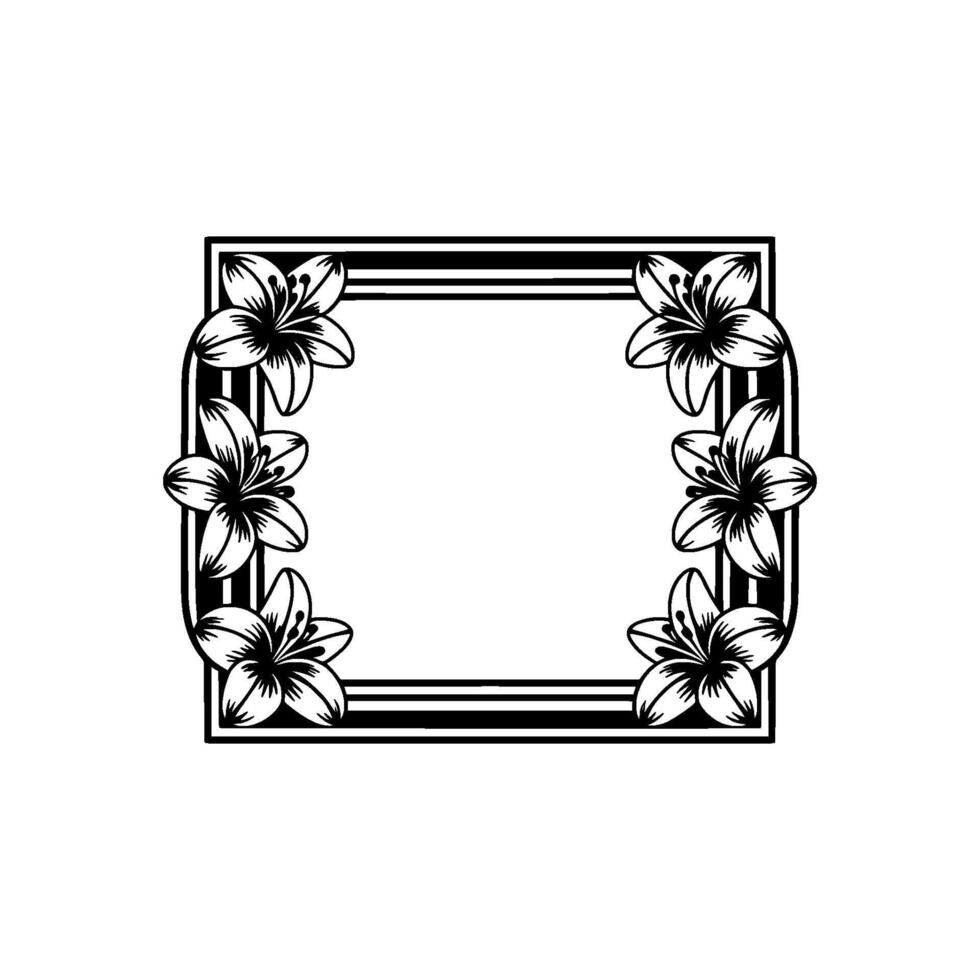 Elegant Lily Flower Frame in Black White, Wedding Invitation vector