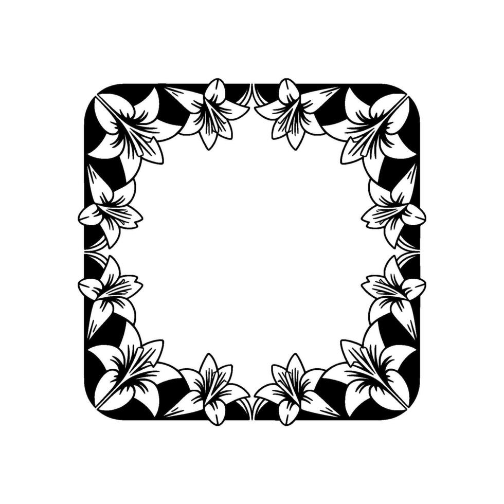 Floral Lily Frame, Elegant Black and White Border vector