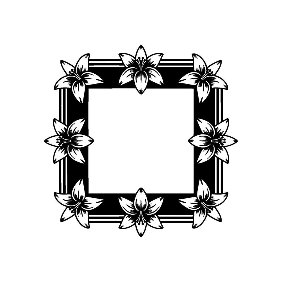 Elegant Lily Frame Black White Floral Border for Invitations vector